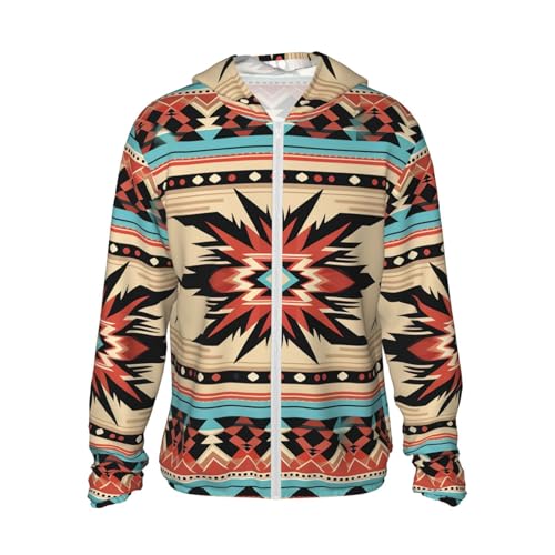 UPF 50+ Sun Protection Hoodie Long Sleeve Native American Patterns Sun Shirt Rash Guard Fishing Shirts for Men