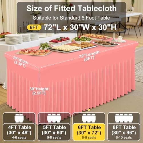 Image of Smiry Spandex Elastic Fitted Table Cloth Skirt for 6FT Rectangle Table | Stretch Washable Table Cloth, Banquet Table Cover for Wedding, Party, Indoor & Trade Shows, (Coral Red, 72Lx30Wx30H)