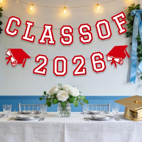 Image of Class of 2026 Graduation Banner University College Grad Garland Decoration Party Supplies High School Colors Red White