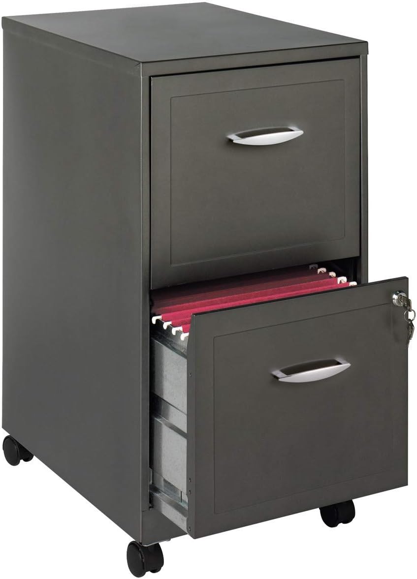 18" 2 Drawer Mobile Smart Vertical File Cabinet, Metallic Charcoal