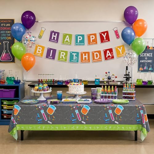 Image of Blue Orchards Science Table Covers (Pack of 3) - 54 inchx108 inch XL - Science Birthday Party Decorations, Chemistry Party, Laboratory Theme Table Cloth
