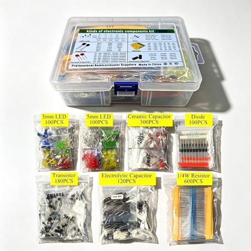 1500 Pieces of 7-Value Electronic Component Kit, Transistor Ceramic Capacitors, Electrolytic Capacitors, Resistors, and Diodes Electronic Component Kit - Image 5