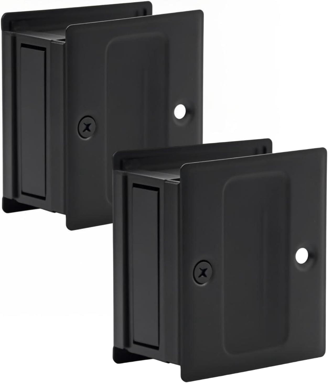 Pocket Door Handle Pull Without Switch Plate,Solid Pocket Passage Door Pull, Easy Install 2-3/4”x2-1/2”, for 1-3/8” Thickness Door,Matte Black，2pack