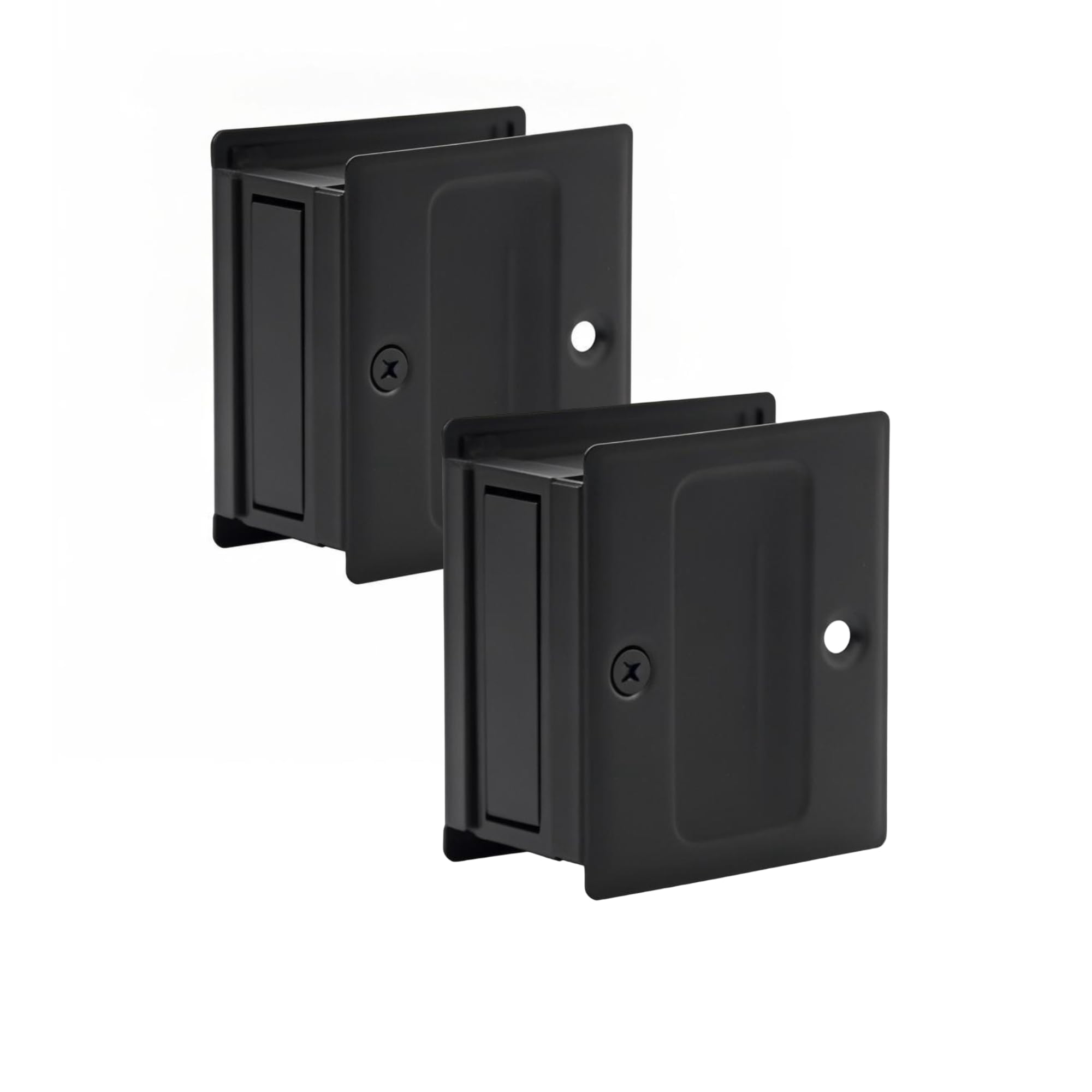 Pocket Door Handle Pull Without Switch Plate,Solid Pocket Passage Door Pull, Easy Install 2-3/4”x2-1/2”, for 1-3/8” Thickness Door,Matte Black,2pack