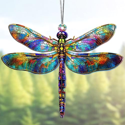 Sensemory Dragonfly Gifts for Women, Dragonflies Decor Suncatcher Effect, Dragon Fly Stained Glass Effect, Dragonfly Ornaments for Christmas Tree Decoration, Birthday Gift for Mom (Radiant Prism)