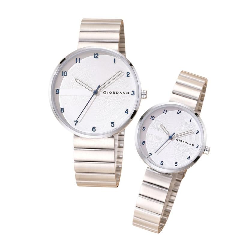Image of Giordano Analog Couple Watch Set - Elegant Dial with Stainless Steel Strap - His & Hers Matching Watches - Minimalist Unisex Design