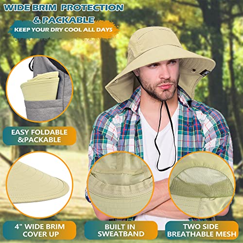 Sun Hat For Men With Uv Protection Wide Brim Safari Hike Cap W/Neck Flap Cover Tan #TOP3