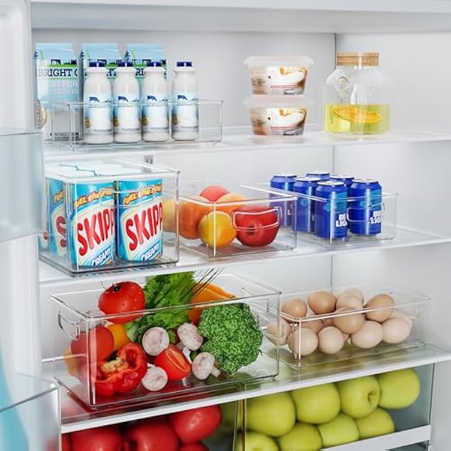 8 PACK Freezer Organizer Bins Clear Stackable Storage Bins with Side Handles for Fridge Organization and Storage Home Organization Must Haves