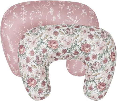 Image of Little Jump Nursing Pillow Cover, Single Cover for The for The Updated Designed Breastfeeding Pillows, Western Wild Flowers Easy-On Slipcover with Soft Stretchy Fabric (New -2 Pack Vintage Floral)