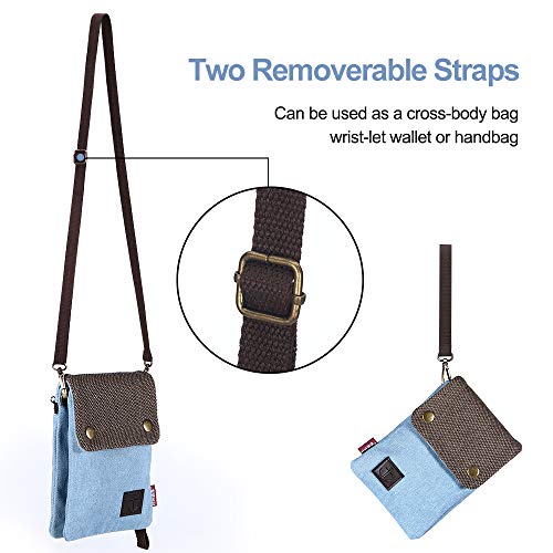 Dlames Canvas Small Cute Crossbody Cell Phone Purse Wallet Bag with Shoulder Strap for iPhone 15 Pro 14 Pro 13 Pro Galaxy S23 S22 S21 Google Pixel 5 4 3 - Blue3