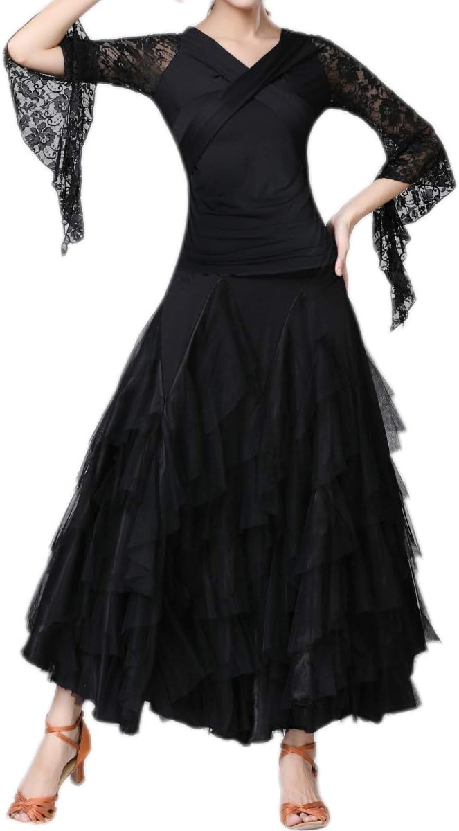 CISMARK Elegant Ballroom Latin Dance Party Long Swing Tiered Skirt for Women - Image 6
