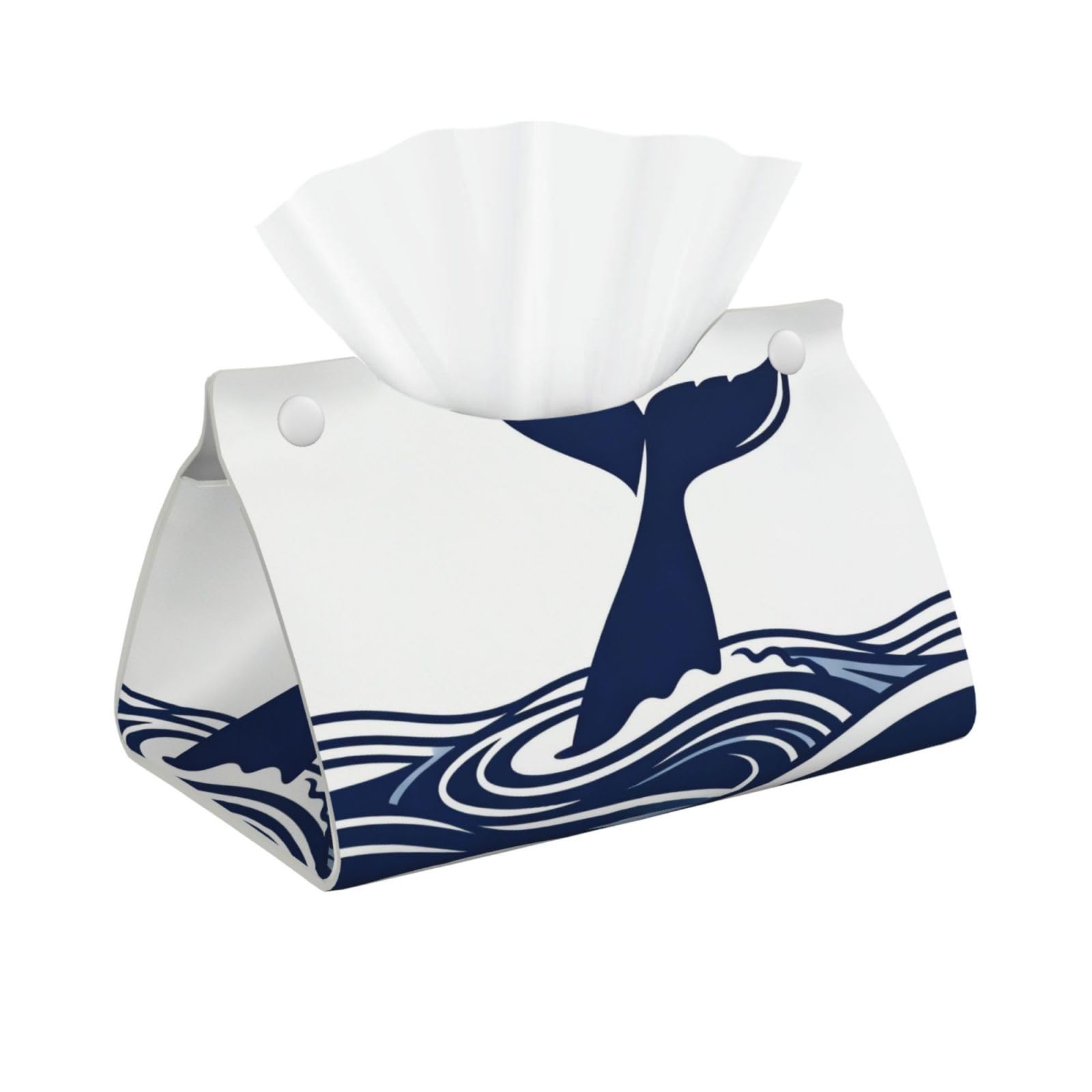 Whale Tail Wave Long Leather Tissue Box Cover-Waterproof PU Leather Tissue Holder for Bathroom, Decorative Rectangular Tissue Case
