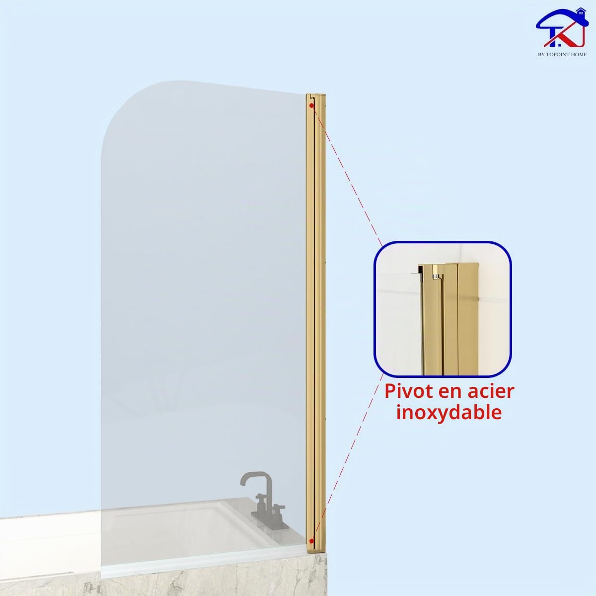 T&K Pare-bain pivotant 800 x 1400 mm pour douche avec bord arrondi doré en verre trempé de 5 mm à nettoyage facile des deux côtés pour salle de bain