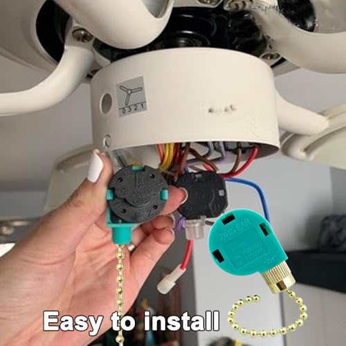 Image of Ceiling Fan Pull Chain Switch 3 Speed 4 Wire Zing Ear ZE-268S6 Ceiling Fan Pull Chain Cord Switch Replacement for Ceiling Fans,Wall Lamps,Cabinet Light (Golden Pull Chain)