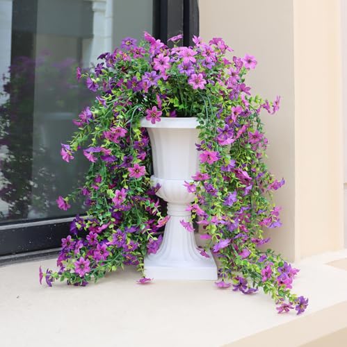Obmnor Artificial Hanging Flowers, 4 Pack, Double Purple - image 1