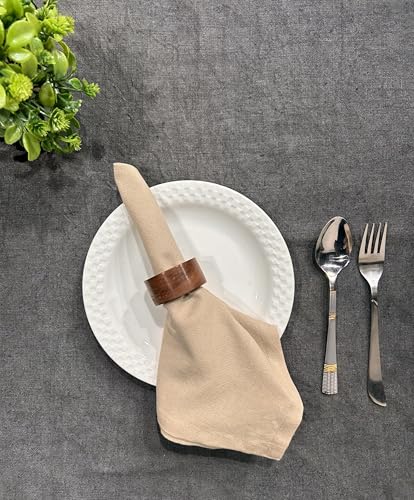 Image of R home Solid Cotton Table Napkins, Soft Cloth Napkins for Dining Table, Reusable & Washable, Ideal for Formal Dining, Cocktail Nights, Weddings, Home Bar & Table Decor (6, Beige)