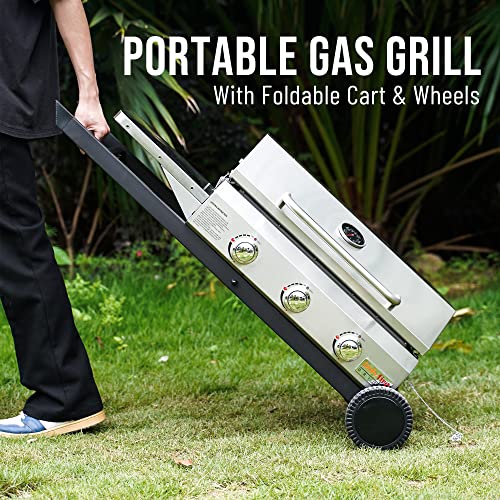 Onlyfire Grills TOP2211-GS310SSB Onlyfire Portable Gas Griddle 3-Burner With Foldable Cart & Side Table, Stainless Steel Flat Top Gas Grill Griddle Stove thumb #4