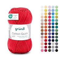 Gründl Wolle Cotton Quick uni - dünne Wolle zum Häkeln - Strickgarn - Häkelgarn - Glänzend und hautfreundlich - 100% Baumwolle - 1 Knäuel 50 g / 125 m - Nadelstärke 3-4 - feuerrot