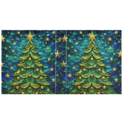 Image of 3 Ring Binder Christmas Tree Stars Waves 1.5 inch Binders Three Ring Binders with Clipboard Fit 8.5'' x 11'' Paper 3 Interior PVC Clear Pockets for Office Supplies