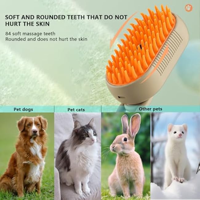Cat Steam Brush, 3 in 1 Pet Steam Cats Brushes Rechargeable Anti-Static Grooming Brushe, Vibration Massage Cleaning Shedding & Combing Multifunctional Hair Removal Comb for Cats Dog (White)-yZljrTSy