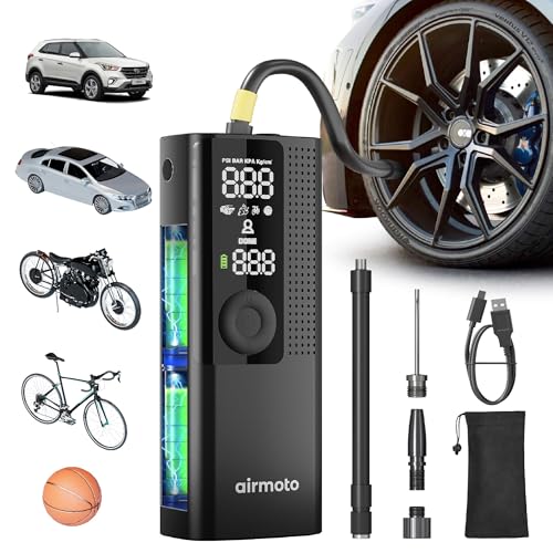 Airmoto Tire Inflator Portable Air Compressor - Air Pump For Car Tires with Digital Pressure Gauge,...