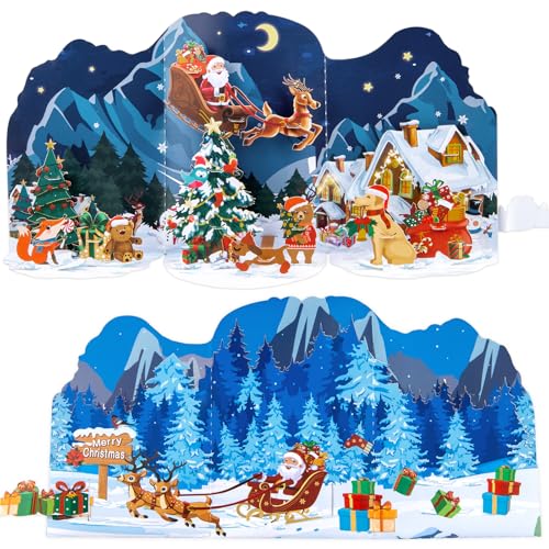 DLYMXGC Tarjeta de Navidad desplegable con Papá Noel y alce, tarjeta de felicitación de Navidad para niños, amigos, tarjeta de regalo 3D con sobre