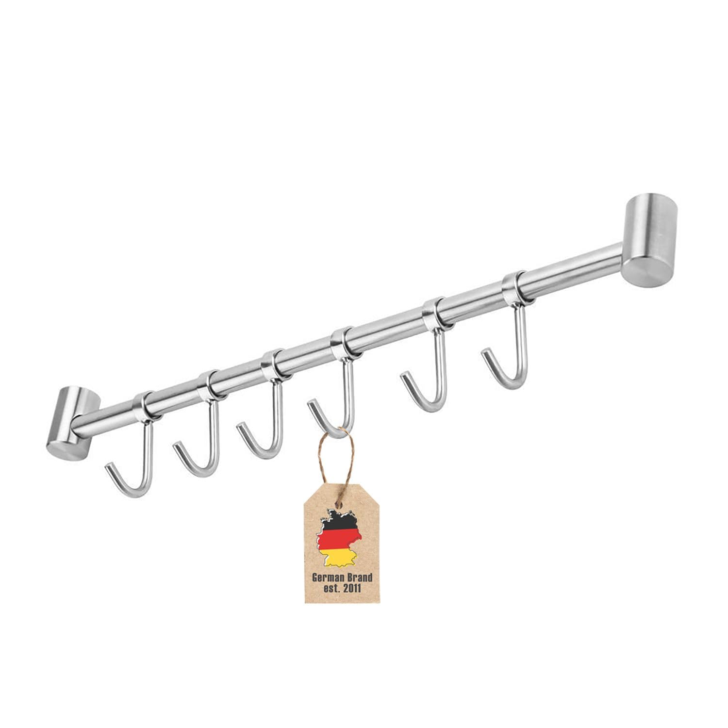 Intirilife Appendiabiti per la Cucina in Acciaio Inox con 6 Ganci mobili da forare - 35.8 x 3.4 x 2.2 cm - ringhiera Cucina Gancio Porta Utensili Cucina Asta Porta Bicchieri da Parete