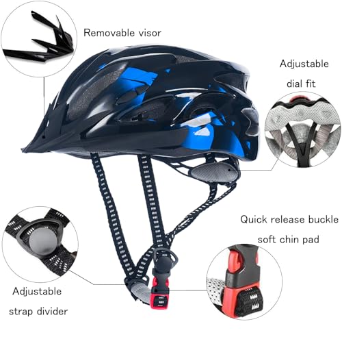 Image of Adult Cycling Bike Helmet, Lightweight and Adjustable with Pads&Visor for Men and Women,Premium Quality Airflow Unisex Bike Helmet,Suggested Fit 57-62 cm (Blue&Black)