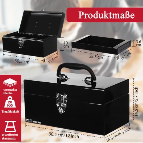 P.I.T. 30,5 cm Werkzeugkoffer Metall Leer mit Verriegelung, Schwarz – Ansicht 2