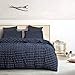 Wake In Cloud - Grid Comforter Set, Preppy Geometric Plaid Checkered Modern Pattern Printed, Soft Lightweight Bedding, 3 Pieces, Navy, Queen Size