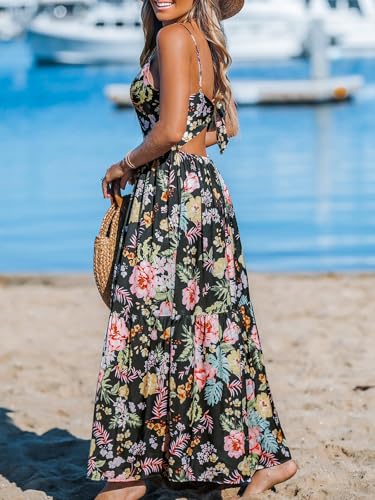Image of CUPSHE Women's Maxi Dress Floral Print Twisted V Neck Sleeveless Long Dress Summer Casual Dress