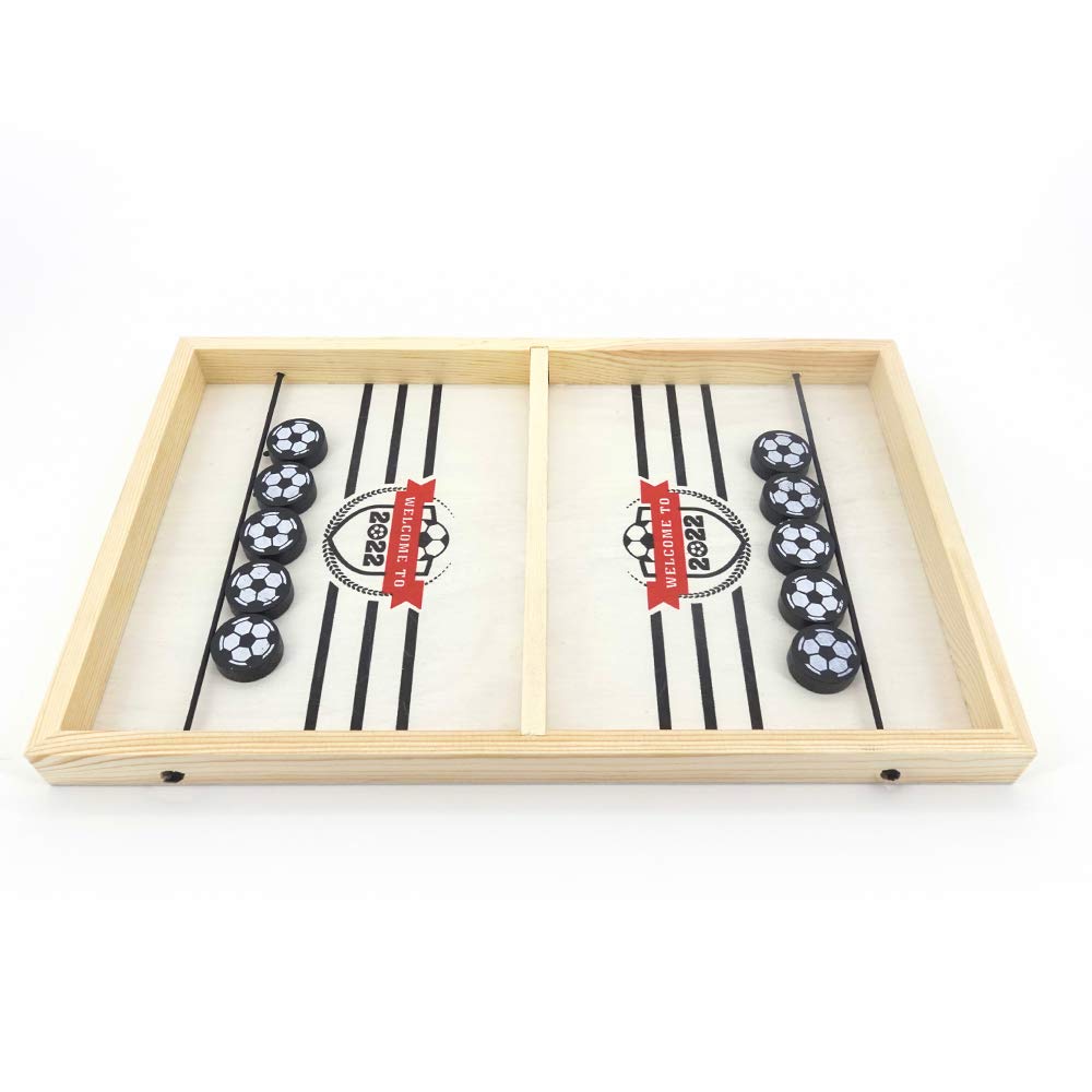 EVERGD Fast Sling Puck Board Game, Table Desktop Battle Wooden Ice Hockey Winner Board Table Game Parent-child Interactive Toy for Children Kids (football)