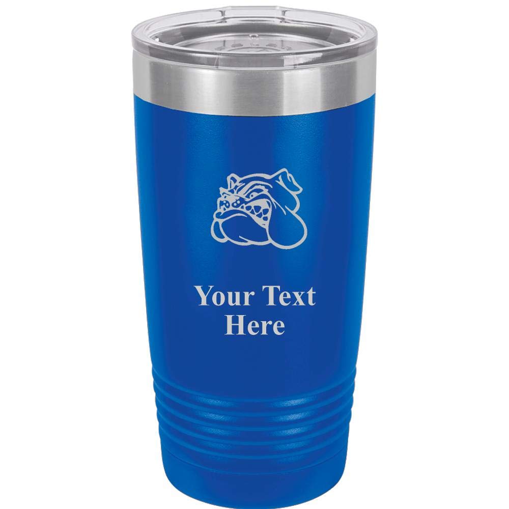 Bull Dogs Tumbler Mug - 20 oz Royal Blue Personalized Stainless Steel Tumblers Custom Engraved With Clear Lid, Vacuum Insulated For Hot/Cold Beverages