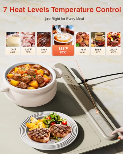 Image of Warming Mat for Food (24 inchx16 inch) - iTRUSOU 3-Year Classic Electric Warming Tray with 3-Level Temp Control, Rapid Heating 250W Energy-Saving - Rollable Large Food Warming Mat for Parties & Buffet