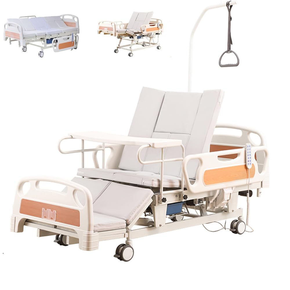 Letti ospedalieri elettrici multifunzione regolabili con maniglie per esercizi per uso domestico (anziani e postoperatori), controllo motore e sistema di blocco centrale
