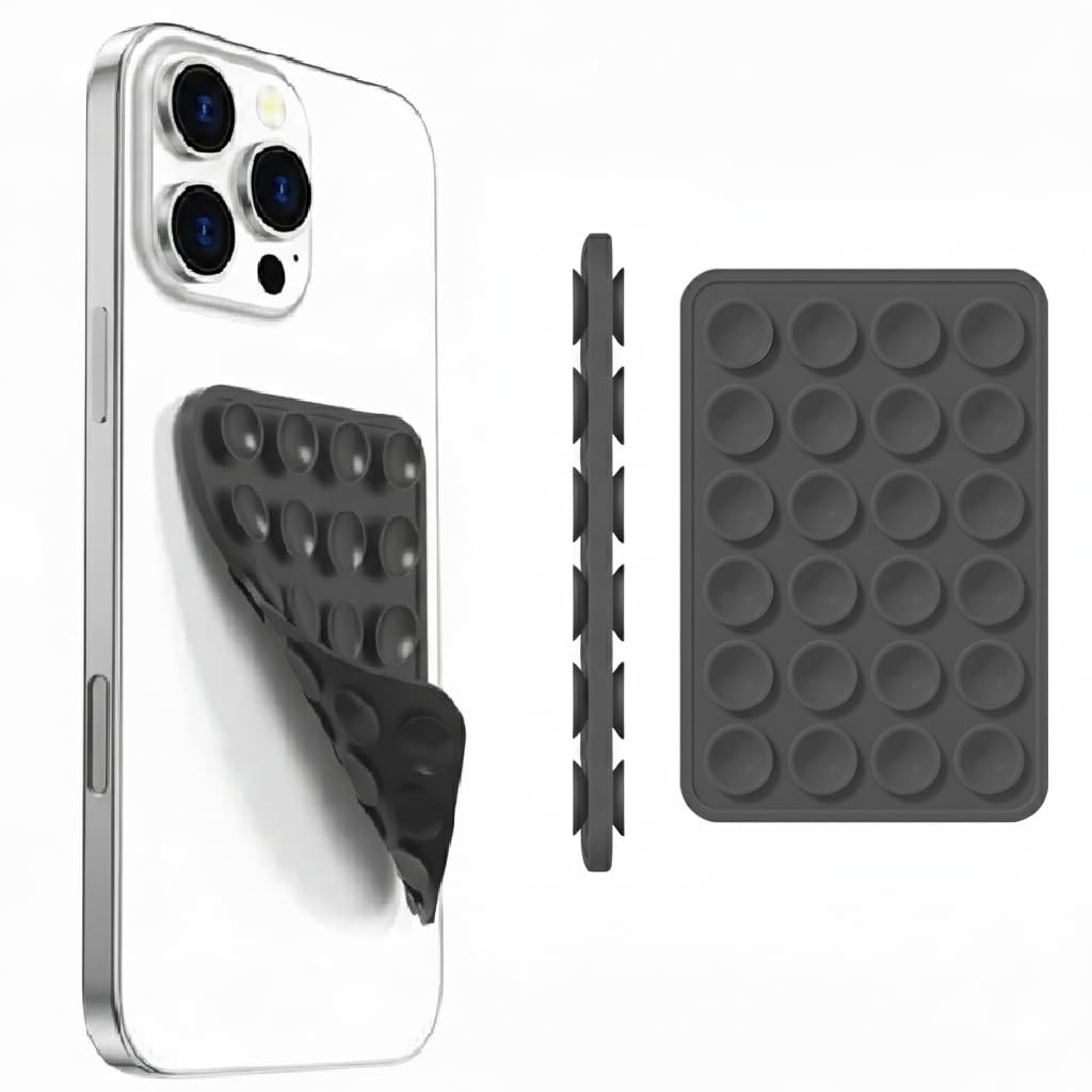 SpiderJuice 1Pc Silicon Double-Sided Rectangle Octopus Suction Sticker Cup Phone Case Mount Anti Slip Hands-Free Sticky Phone Stand Grip Holder Mobile Back Case for Selfies and Videos (Dark Grey)-image-32