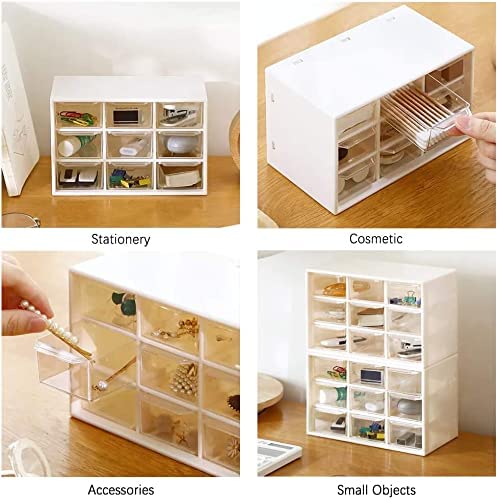 Organizer Da Scrivania Con 9 Cassetti Trasparenti, In Plastica, Dimensioni 24,9x16x15 Cm, Impilabile E Montabile A Parete, Per Trucchi, Ufficio E Artigianato