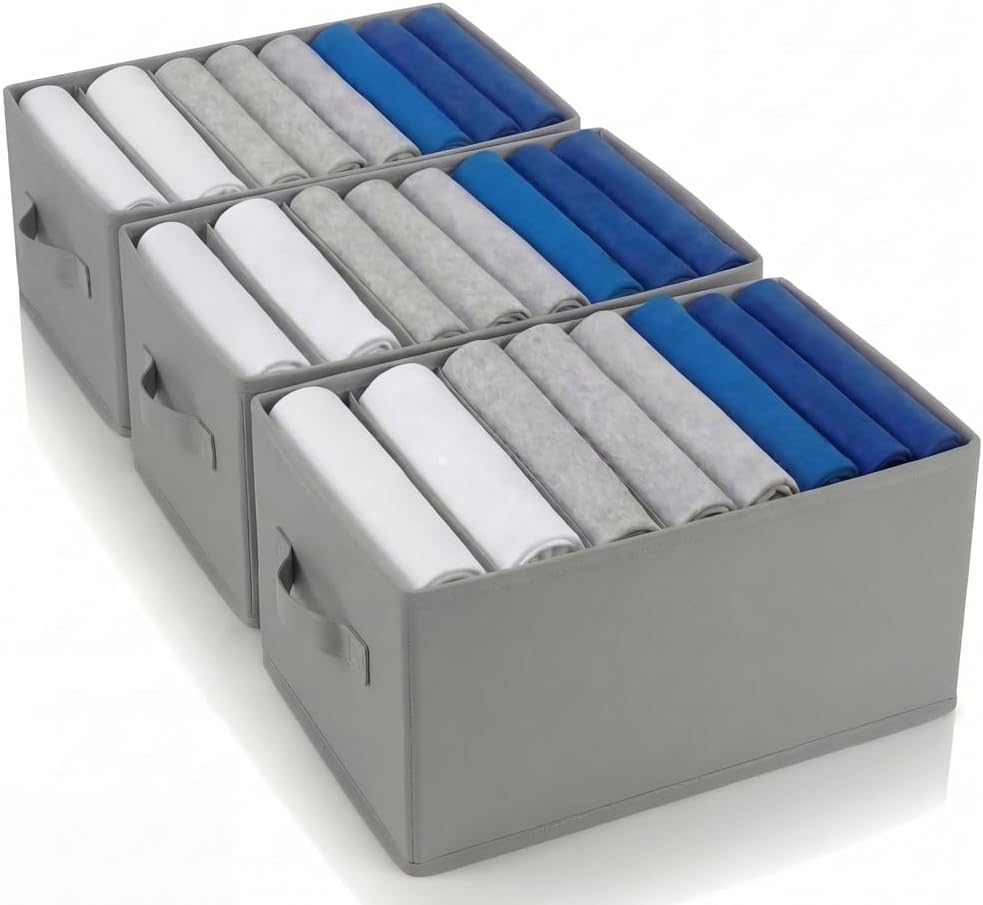 🔥 edihome, Organizador Armario, Separadores de Cajones para Camisetas y Ropa Interior, con Compartimentos, Cajas Organizadoras Armarios (Gris Claro, Pack 3-8 Compartimentos)