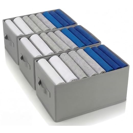 edihome, Organizador Armario, Separadores de Cajones para Camisetas y Ropa Interior, con Compartimentos, Cajas Organizadoras Armarios (Gris Claro, Pack 3-8 Compartimentos)