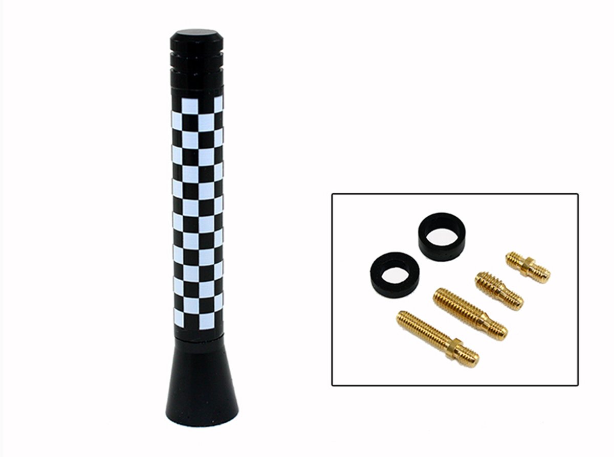 Cuztom Tuning 3 Inch Short Checkered Black White Flag for Mini Cooper Roof Top Radio Antenna