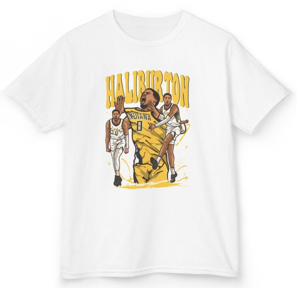 Youth T-Shirt Tyrese Haliburton Cartoon Style Indiana Basketball Tee Kids Sizes