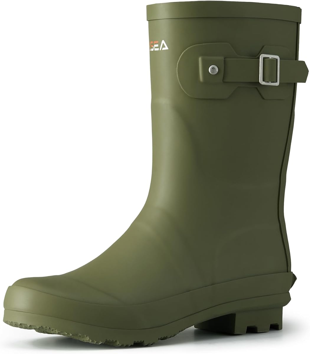 HISEA Women's Mid Calf Rubber Rain Boots Waterproof Wellington Garden Boots