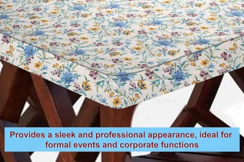 Image of The Furnishing Tree Elastic Cotton Rectangular Center Table Cover 24x60 in Inches Floral Golden Leaf on offwhite Base