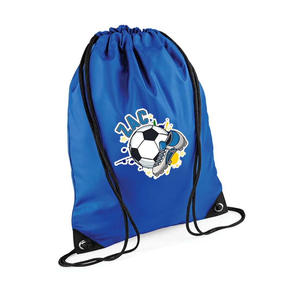 Personalised footballer Bag Gift, Best Football Player Gift, Football Game Gift, Drawstring Bag, PE Gym Kit Swimming, Sport Rucksack. (Bright Royal)
