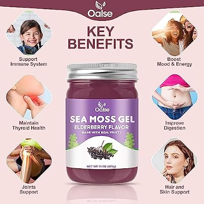 Irish Sea Moss Gel- Real Sea Moss and Elderberry Mixture - 15OZ Wildcrafted Sea Moss Advanced Gel-15OZ Elderberry Flavor