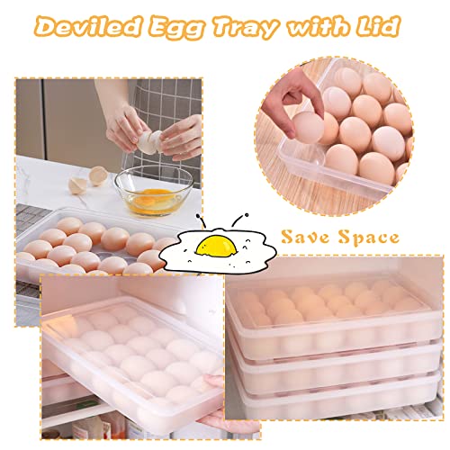 96 Egg Holders For Refrigerator,4 Set Clear Deviled Egg Tray With Lid,Plastic Egg Storage Container,Egg Organizer For Protect And Keep Fresh,24 Egg Tray X 4 Pack #TOP4