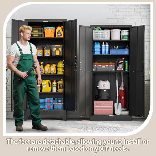 Image of PAOFIN Metal Kitchen Pantry Cabinet, 71 inch Tall Storage Cabinet with Lock Doors and Shelves, Freestanding Cupboard for Dining Room Living Room Furniture, Black