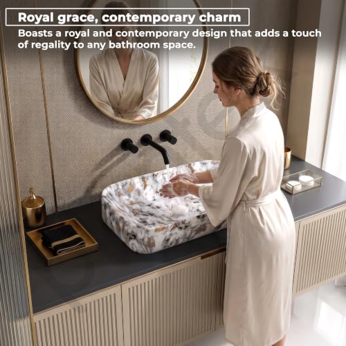 Image of Plantex Tabletop Wash Basin /Bathroom Sink /Wash Basin Over Counter /Designer Ceramic Wash Basin for Bathroom (Marble Finish - 22 x 14 x 5 Inch)
