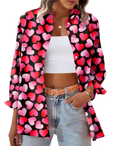 Valentines Blouse for Women Novelty Heart Print...