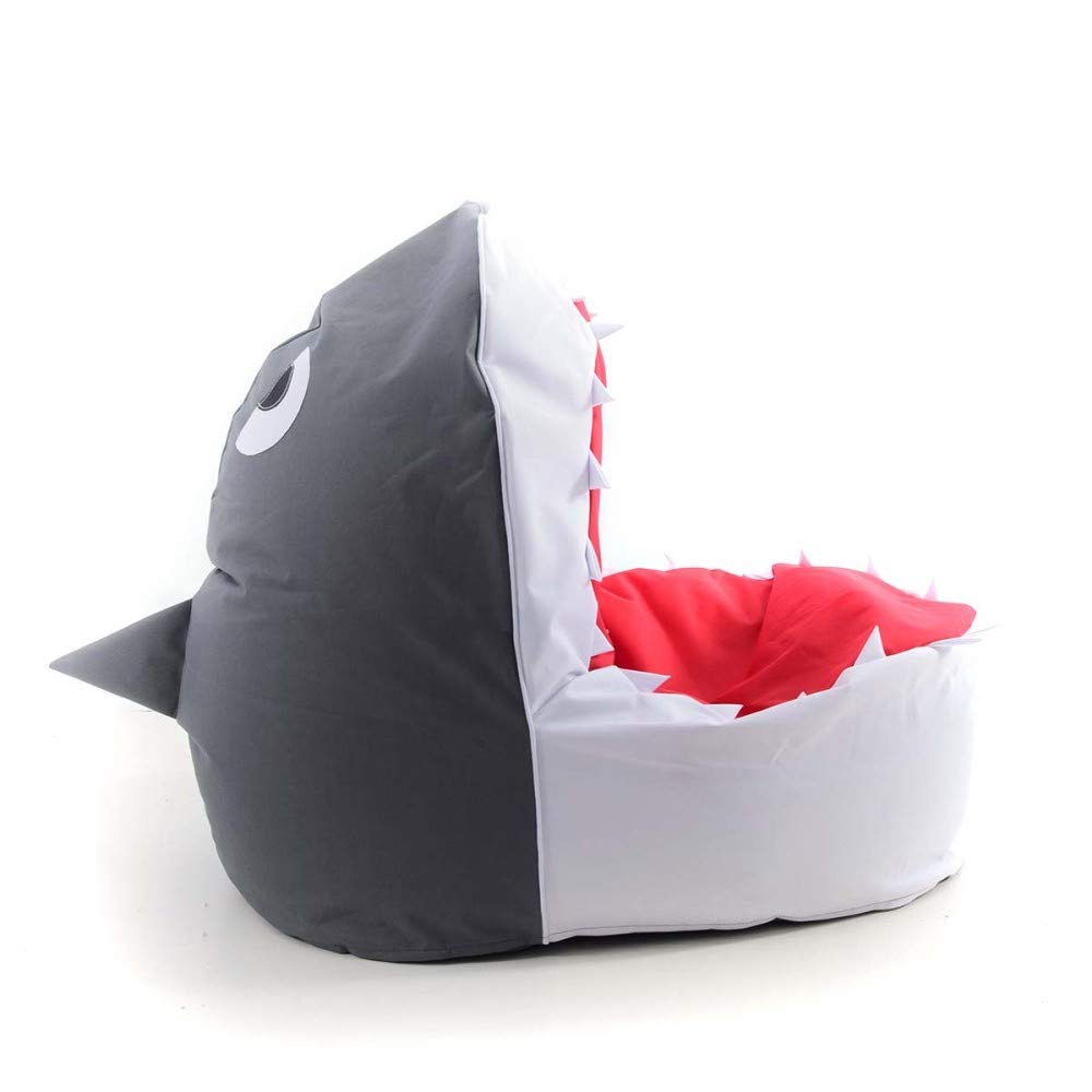 LIVEDECO - Pouf XL per bambini, design squalo interno, sfoderabile, soggiorno, camera da letto, bianco BiG52